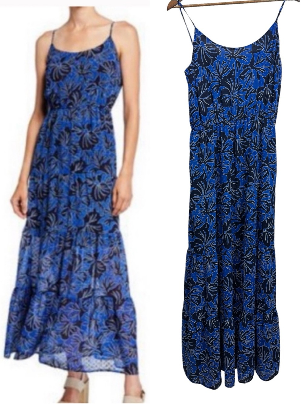 Michael Kors Blue Floral Spaghetti-Strap Maxi Dress XL‎